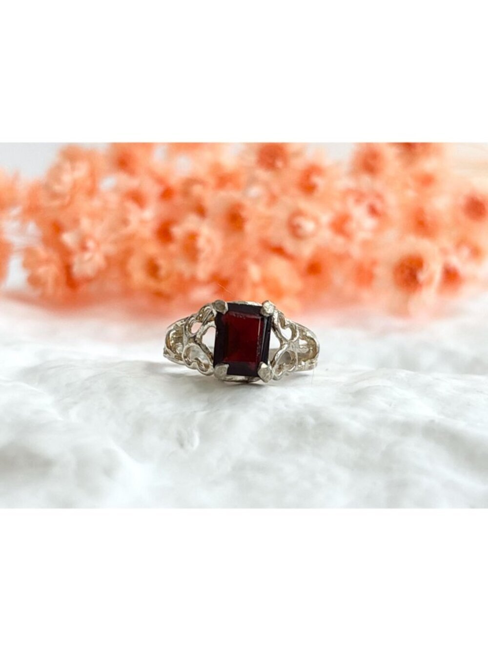 Garnet Emerald Cut Gemstone Sterling Silver 925 Victorian Vintage Ring - sz 6.25 - Picture 8 of 13